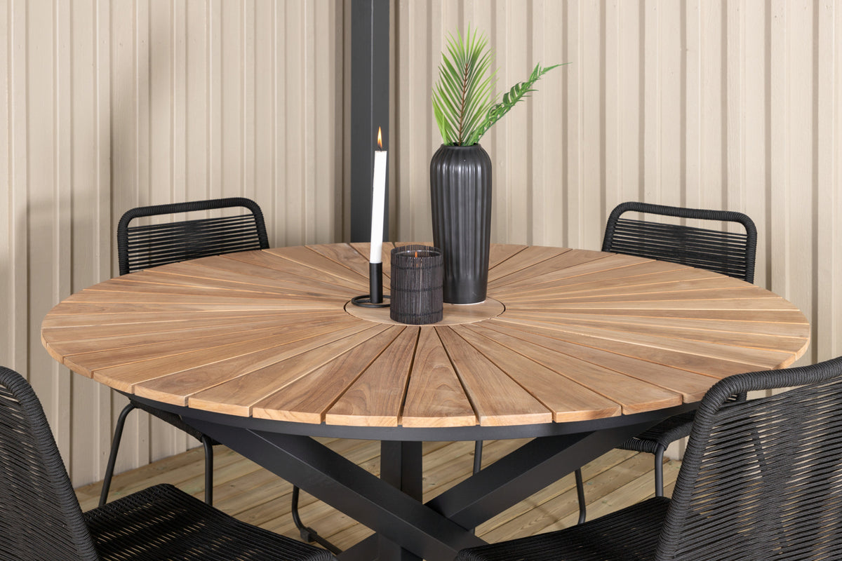 Mexico & Lindos Spisebord ⌀140 + Spisestole Sort