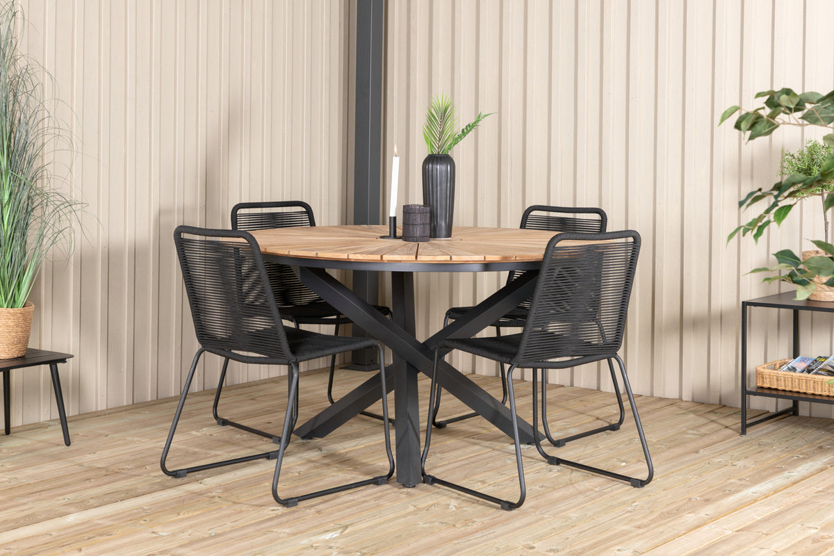 Mexico & Lindos Spisebord ⌀140 + Spisestole Sort