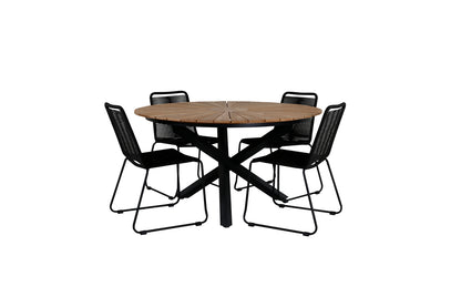 Mexico & Lindos Spisebord ⌀140 + Spisestole Sort