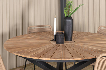 Mexico & Lindos Spisebord ⌀140 + Spisestole Brun