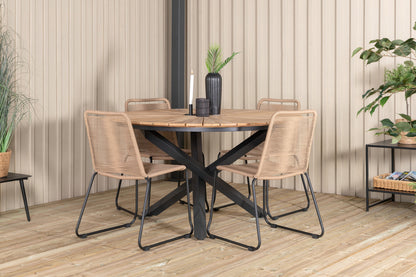 Mexico & Lindos Spisebord ⌀140 + Spisestole Brun