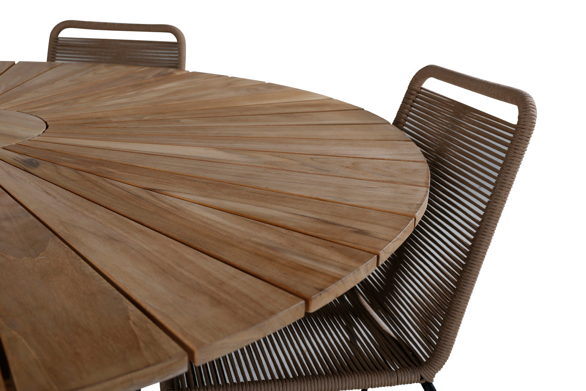 Mexico & Lindos Spisebord ⌀140 + Spisestole Brun