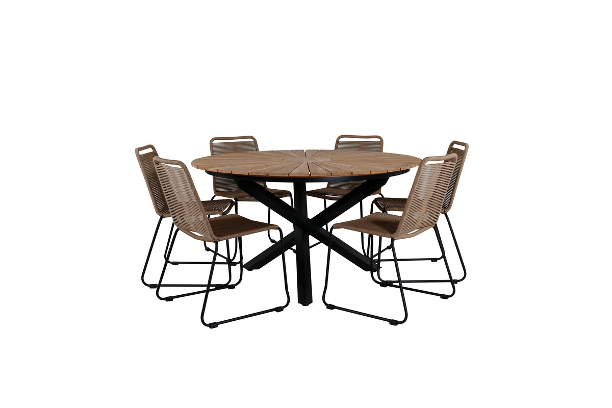 Mexico & Lindos Spisebord ⌀140 + Spisestole Brun