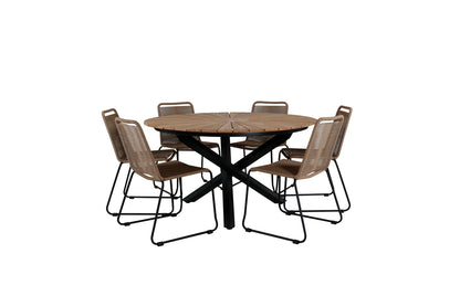 Mexico & Lindos Spisebord ⌀140 + Spisestole Brun