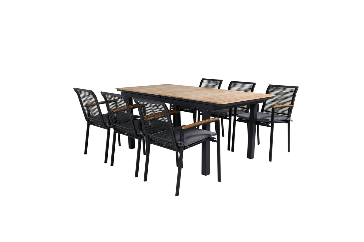 Dallas & Mexico Spisestole Sort + Spisebord 90x180/240