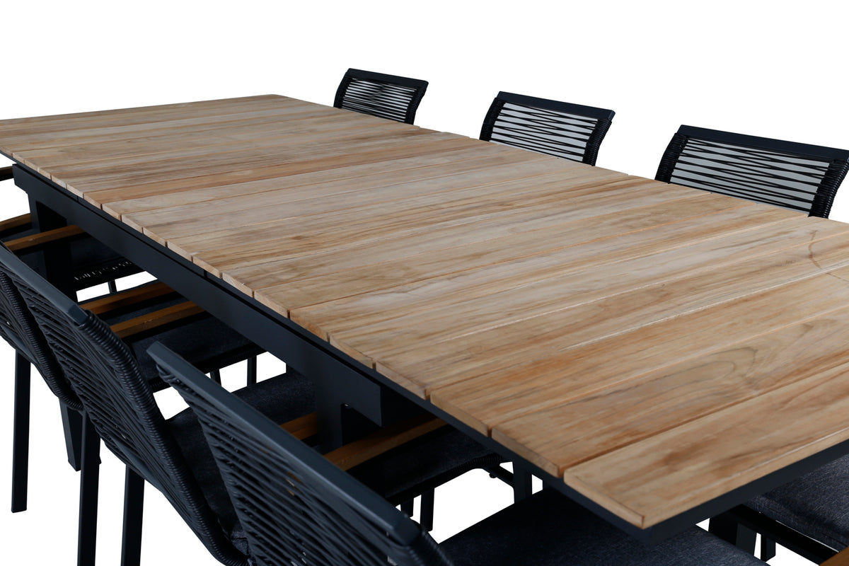 Dallas & Mexico Spisebordsstole Sort + Spisebord 90x180/240