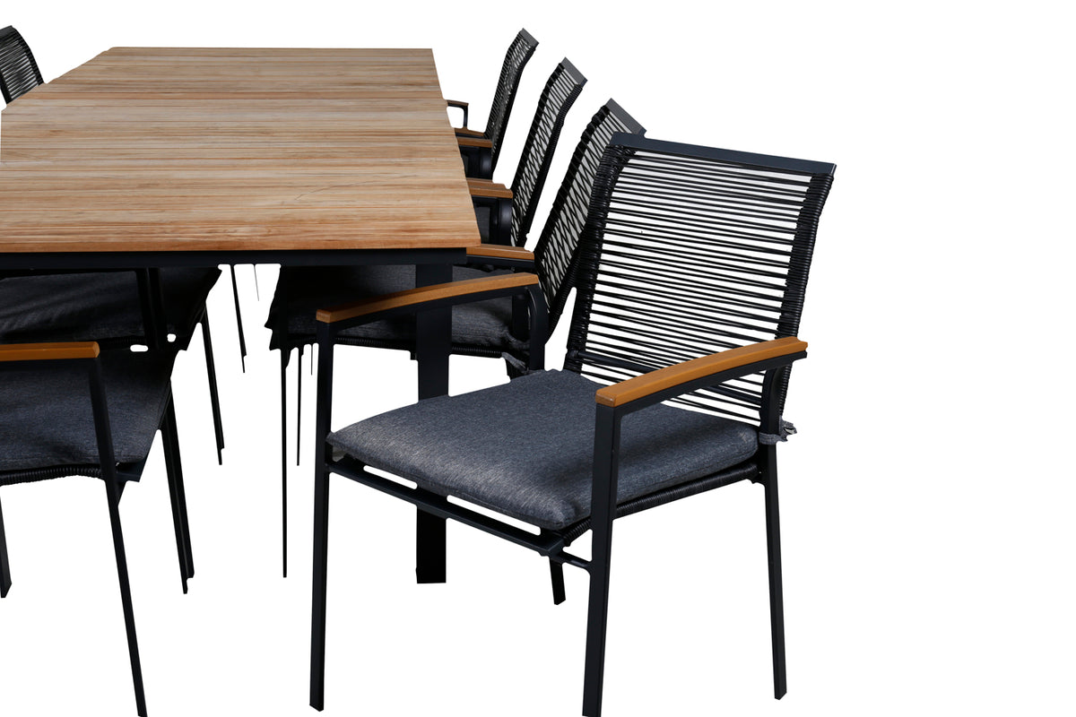 Dallas & Mexico Spisebordsstole Sort + Spisebord 90x180/240