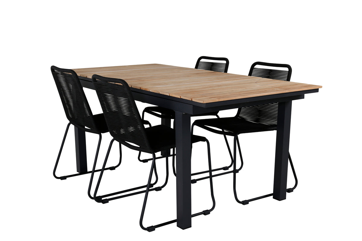 Mexico & Lindos Spisebord 90x180/240 + Spisebordsstole Sort