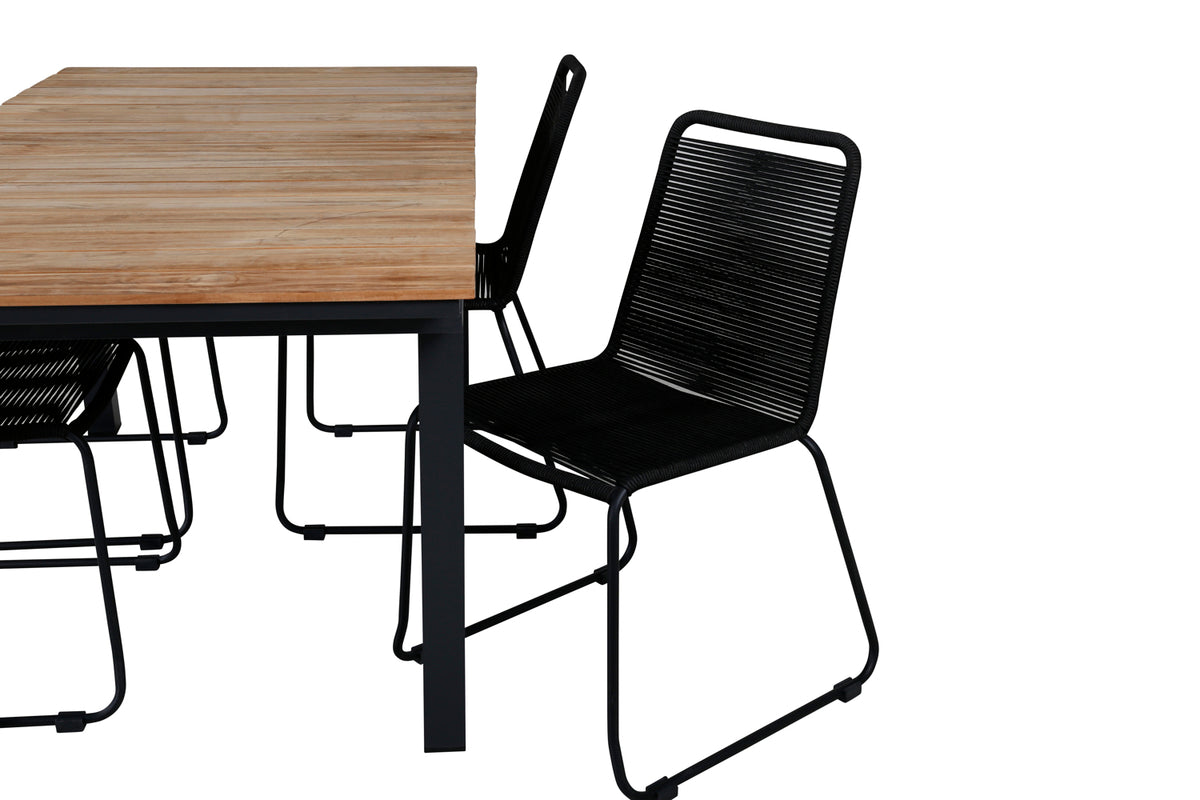 Mexico & Lindos Spisebord 90x180/240 + Spisebordsstole Sort