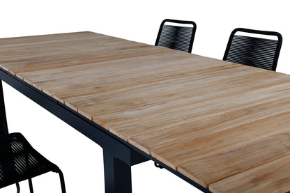 Mexico & Lindos Spisebord 90x180/240 + Spisebordsstole Sort