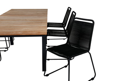 Mexico & Lindos Spisebord 90x180/240 + Spisebordsstole Sort