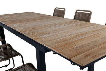 Mexico & Lindos Spisebord 90x180/240 + Spisebordsstole Brun