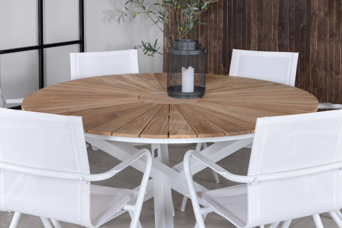 Spisebordsstol 6-pak Hvid + Rundt Spisebord 140 Natur