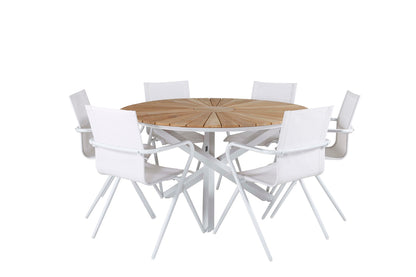 Spisebordsstol 6-pak Hvid + Rundt Spisebord 140 Natur