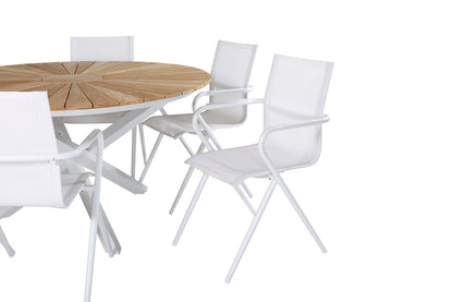 Spisebordsstol 6-pak Hvid + Rundt Spisebord 140 Natur