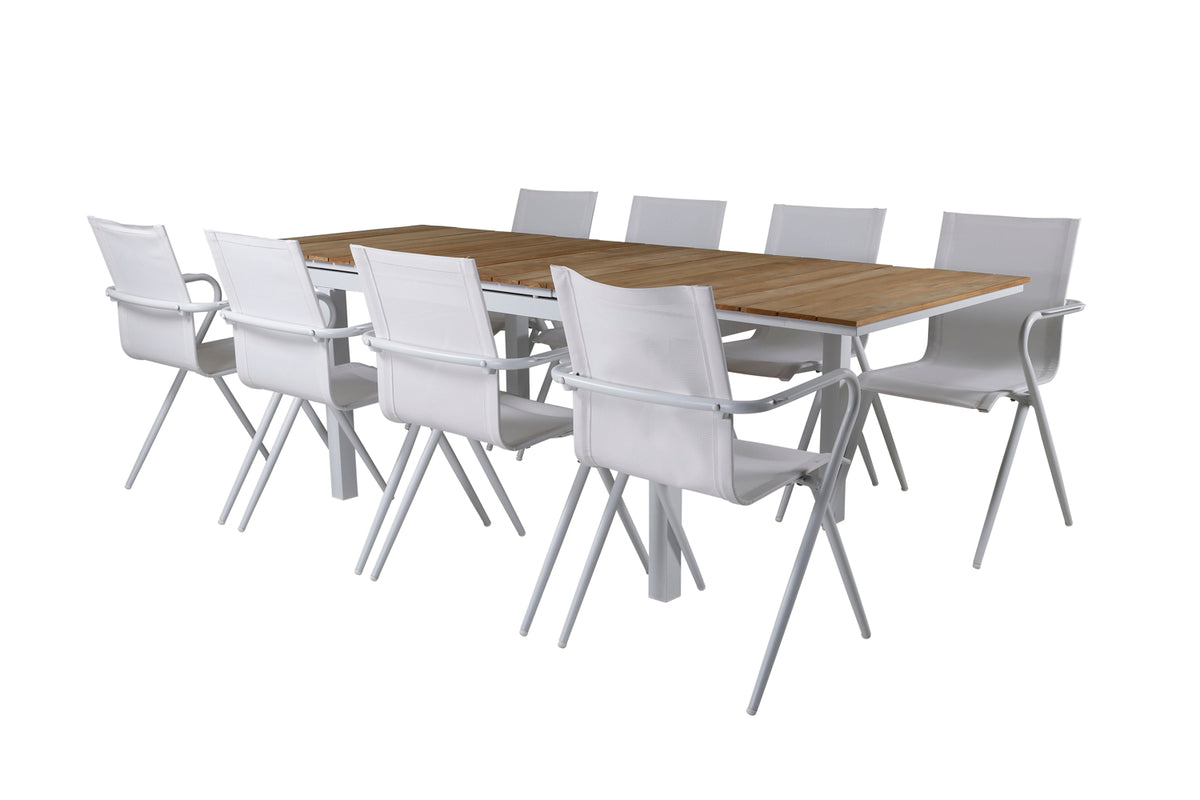 Alina & Mexico Spisestole 2-pak Hvid + Rektangulært Spisebord 90x160/240 Natur