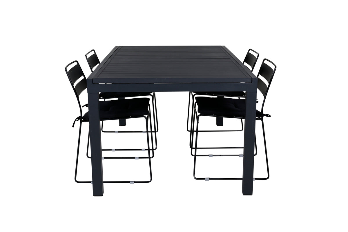 Lina & Marbella Spisestole Sort + Spisebord 160x100x75