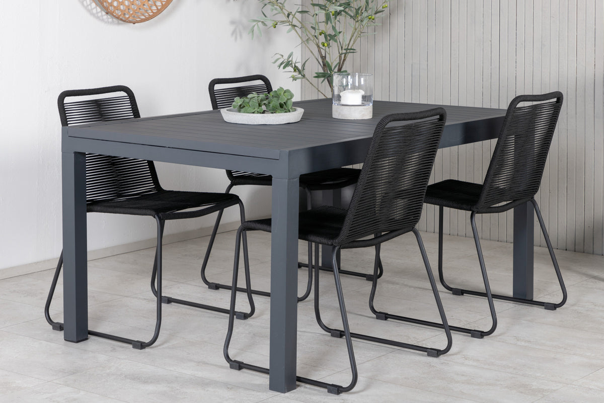 Lindos & Marbella Spisestole Sort + Spisebord 160x100x75