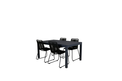 Lindos & Marbella Spisestole Sort + Spisebord 160x100x75