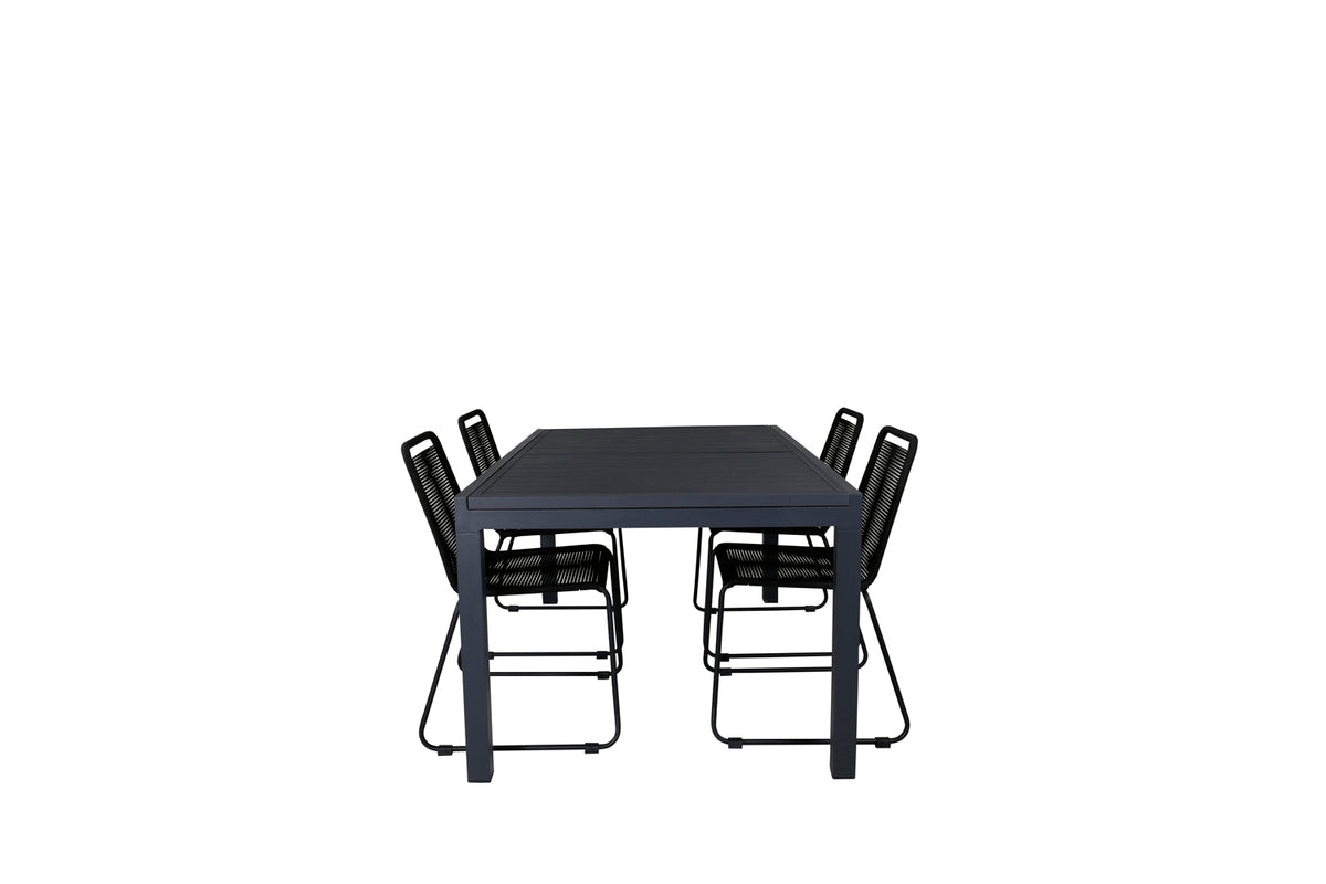 Lindos & Marbella Spisestole Sort + Spisebord 160x100x75