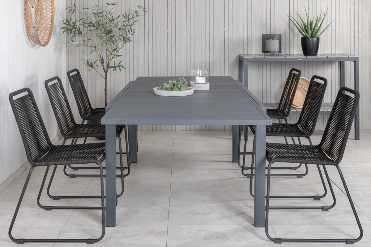 Lindos & Marbella Spisestole Sort + Spisebord 160x100x75