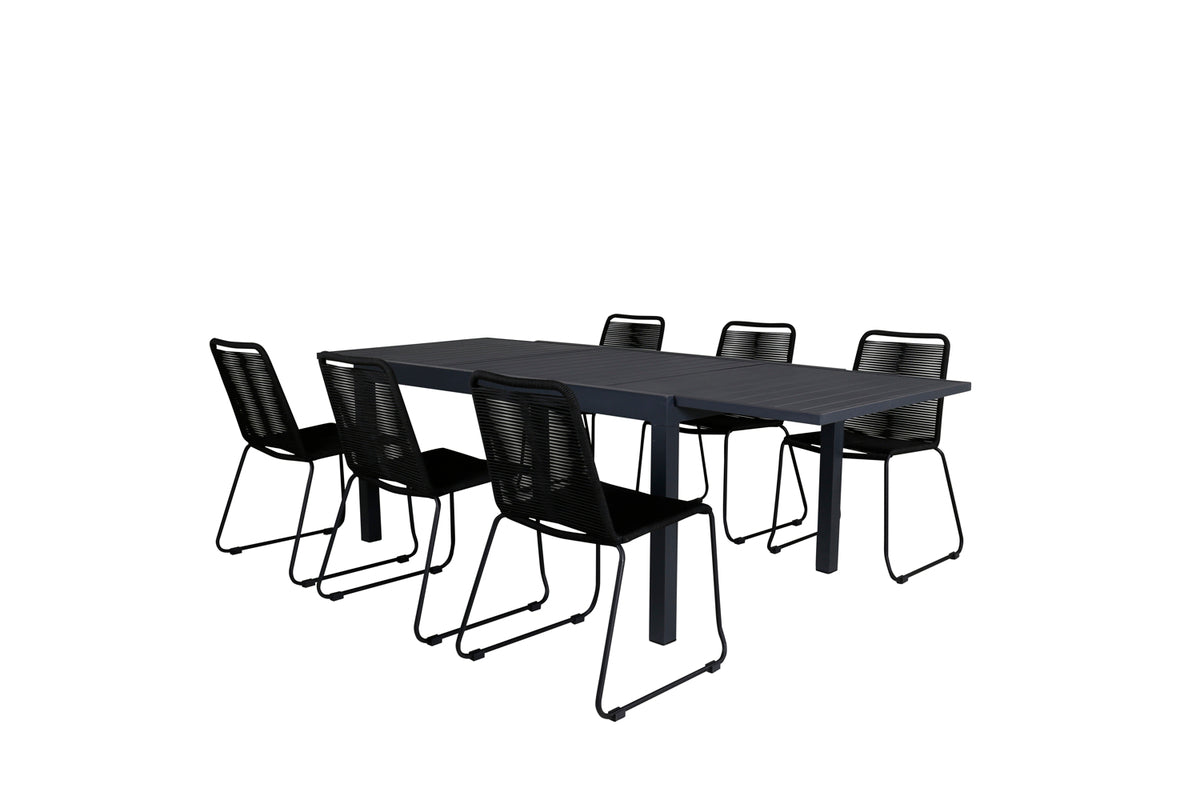 Lindos & Marbella Spisestole Sort + Spisebord 160x100x75