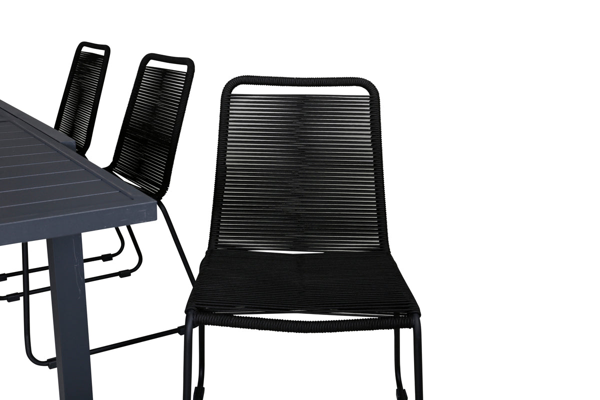 Lindos & Marbella Spisestole Sort + Spisebord 160x100x75