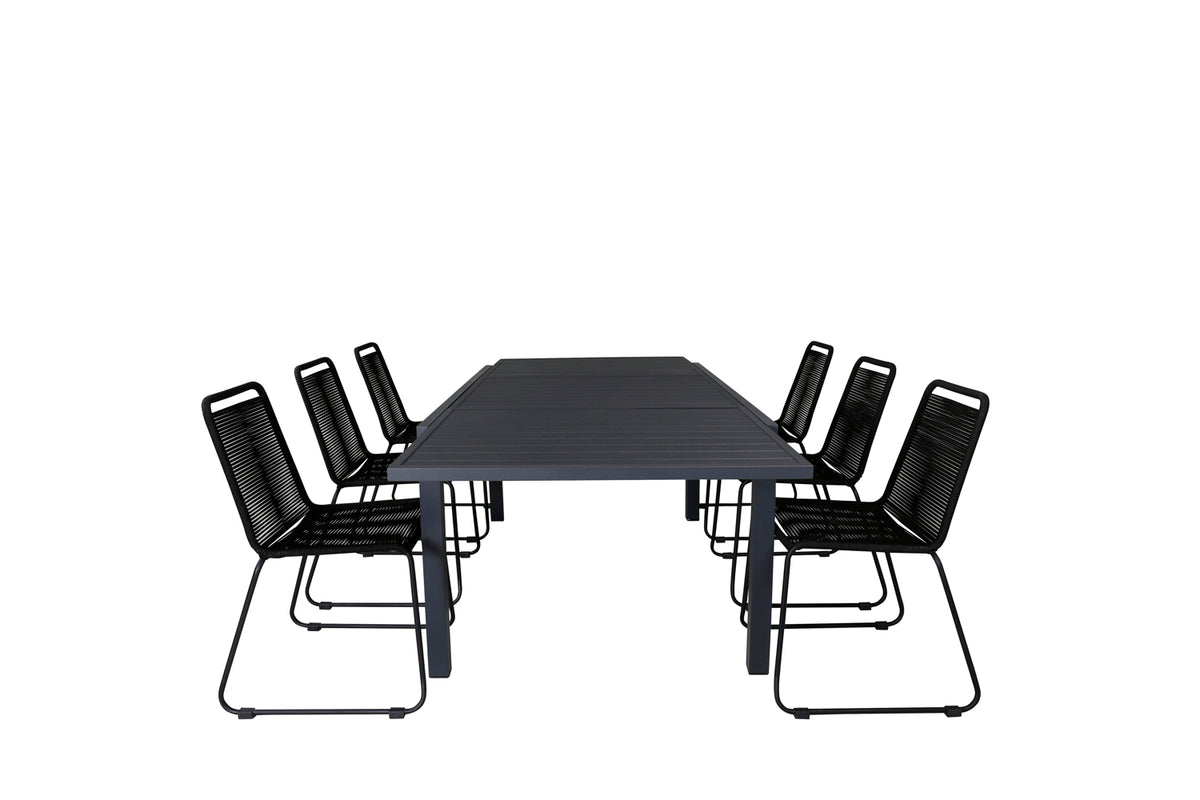 Lindos & Marbella Spisestole Sort + Spisebord 160x100x75