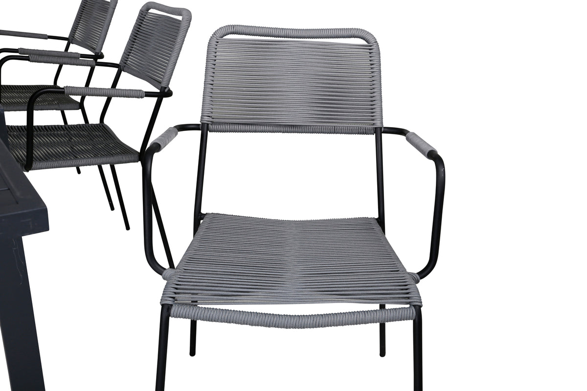 Rektangulært spisebord 160 x 100 Sort + Spisebordsstol 2-pak Grå