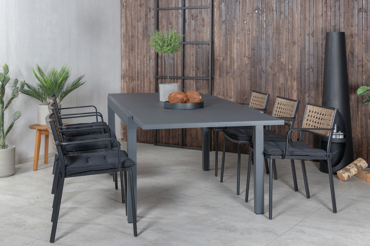 Paola & Marbella Spisestole 4-pak Natur + Rektangulært Spisebord 160x100x75 Sort