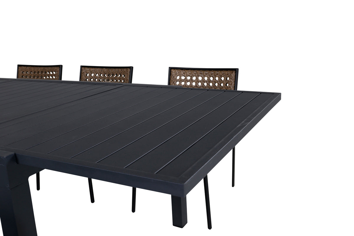 Paola & Marbella Spisestole 4-pak Natur + Rektangulært Spisebord 160x100x75 Sort