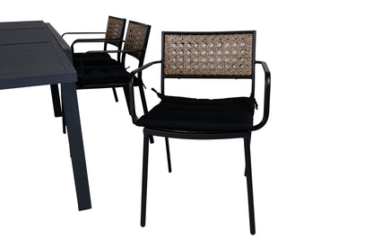 Paola & Marbella Spisestole 4-pak Natur + Rektangulært Spisebord 160x100x75 Sort