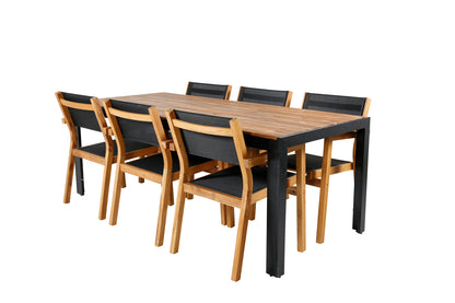 Spisebordsstol 2-pak Natur + Rektangulært Spisebord 205 x 90 Natur