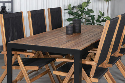 Spisebordsstol 2-pak Sort + Rektangulært Spisebord 205 x 90 Natur