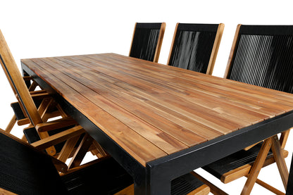 Spisebordsstol 2-pak Sort + Rektangulært Spisebord 205 x 90 Natur