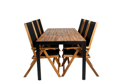 Spisebordsstol 2-pak Sort + Rektangulært Spisebord 205 x 90 Natur