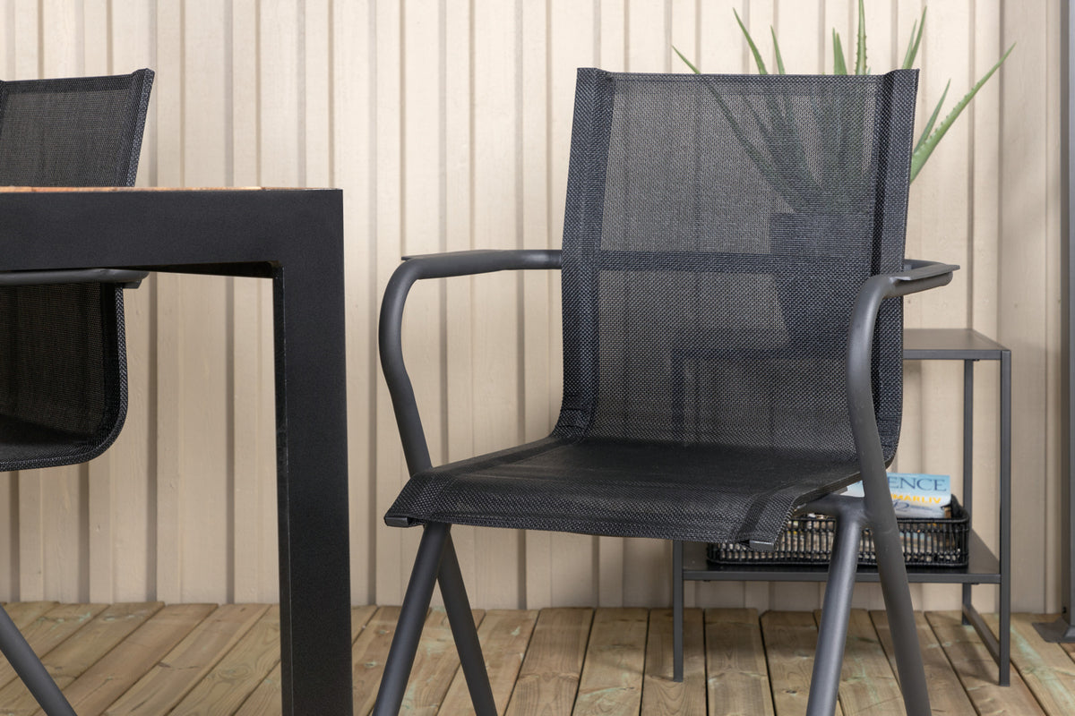 Spisebordsstol 6-pak Sort + Rektangulært Spisebord 205 x 90 Natur