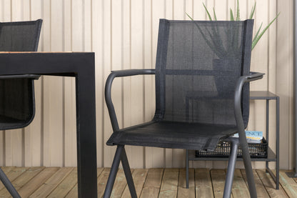 Spisebordsstol 6-pak Sort + Rektangulært Spisebord 205 x 90 Natur