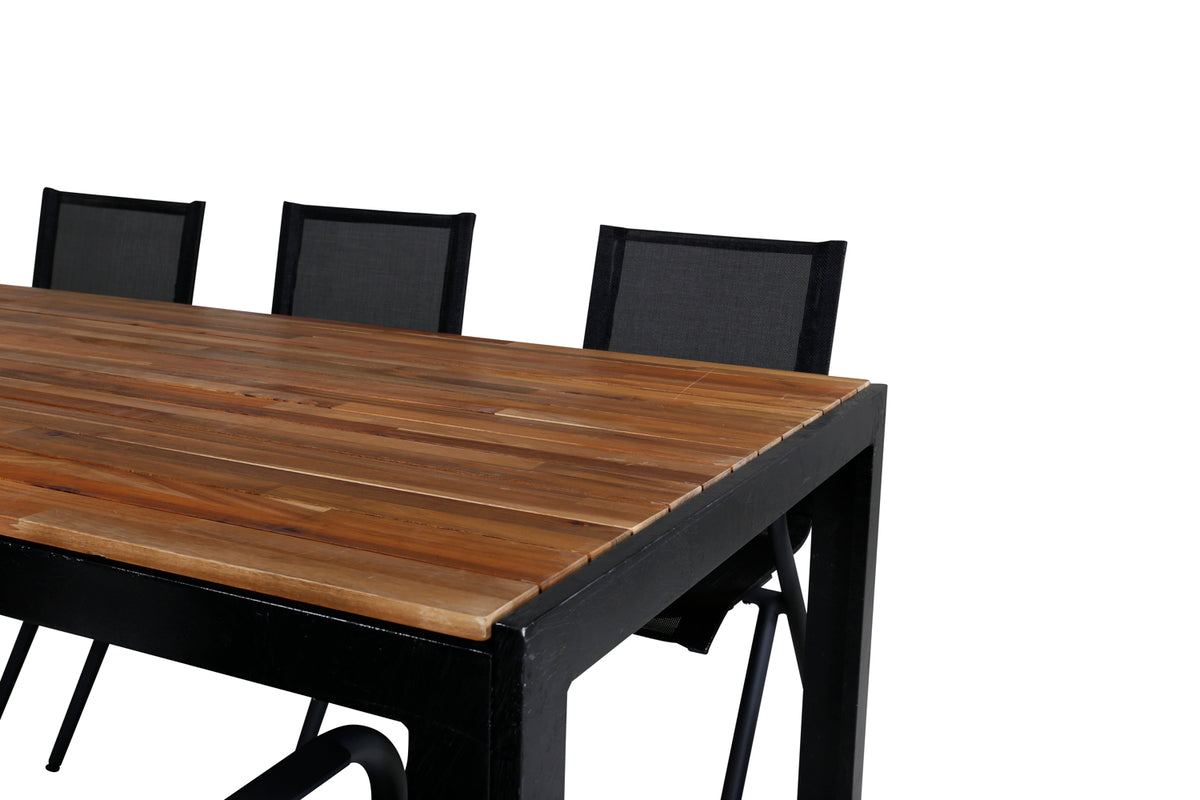 Spisebordsstol 6-pak Sort + Rektangulært Spisebord 205 x 90 Natur