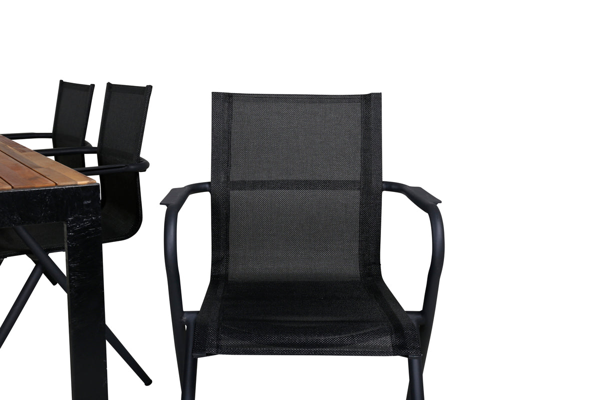 Spisebordsstol 6-pak Sort + Rektangulært Spisebord 205 x 90 Natur