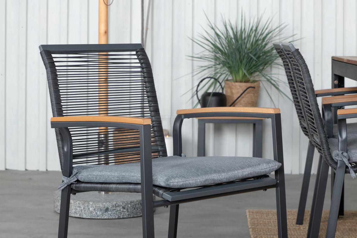 Spisebordsstol 2-pak Sort + Rektangulært Spisebord 205 x 90 Natur