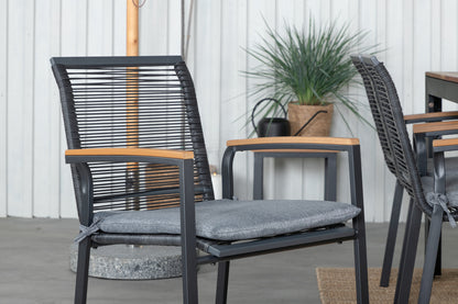 Spisebordsstol 2-pak Sort + Rektangulært Spisebord 205 x 90 Natur