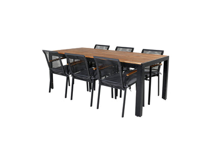 Spisebordsstol 2-pak Sort + Rektangulært Spisebord 205 x 90 Natur