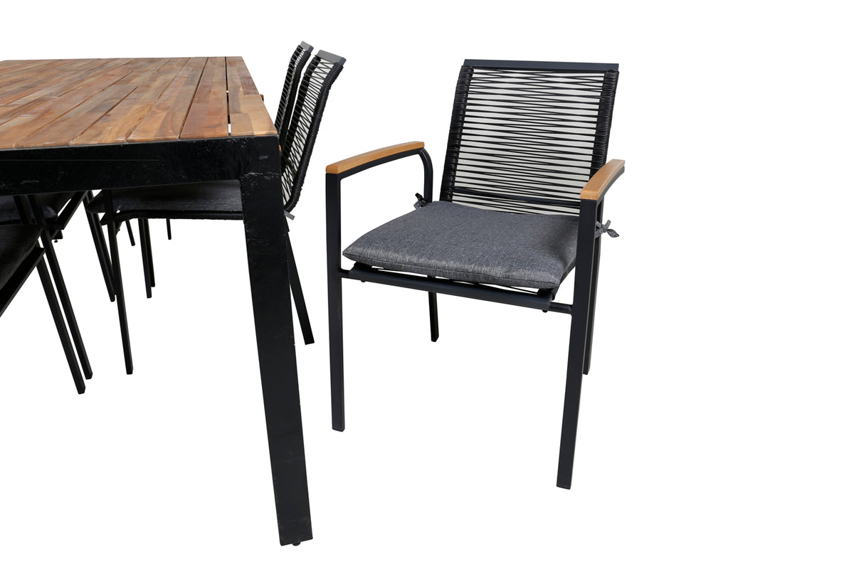 Spisebordsstol 2-pak Sort + Rektangulært Spisebord 205 x 90 Natur