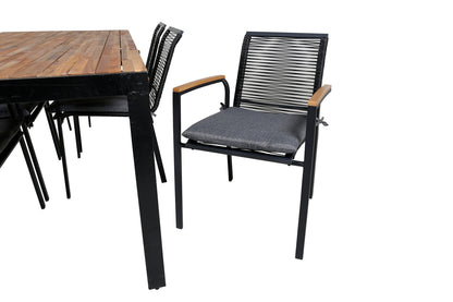 Spisebordsstol 2-pak Sort + Rektangulært Spisebord 205 x 90 Natur