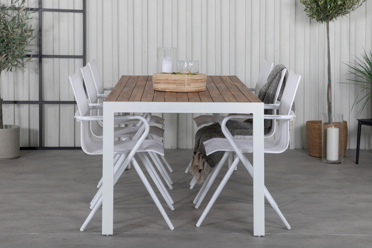 Spisebordsstol 6-pak Hvid + Rektangulært spisebord 200 x 100 Natur