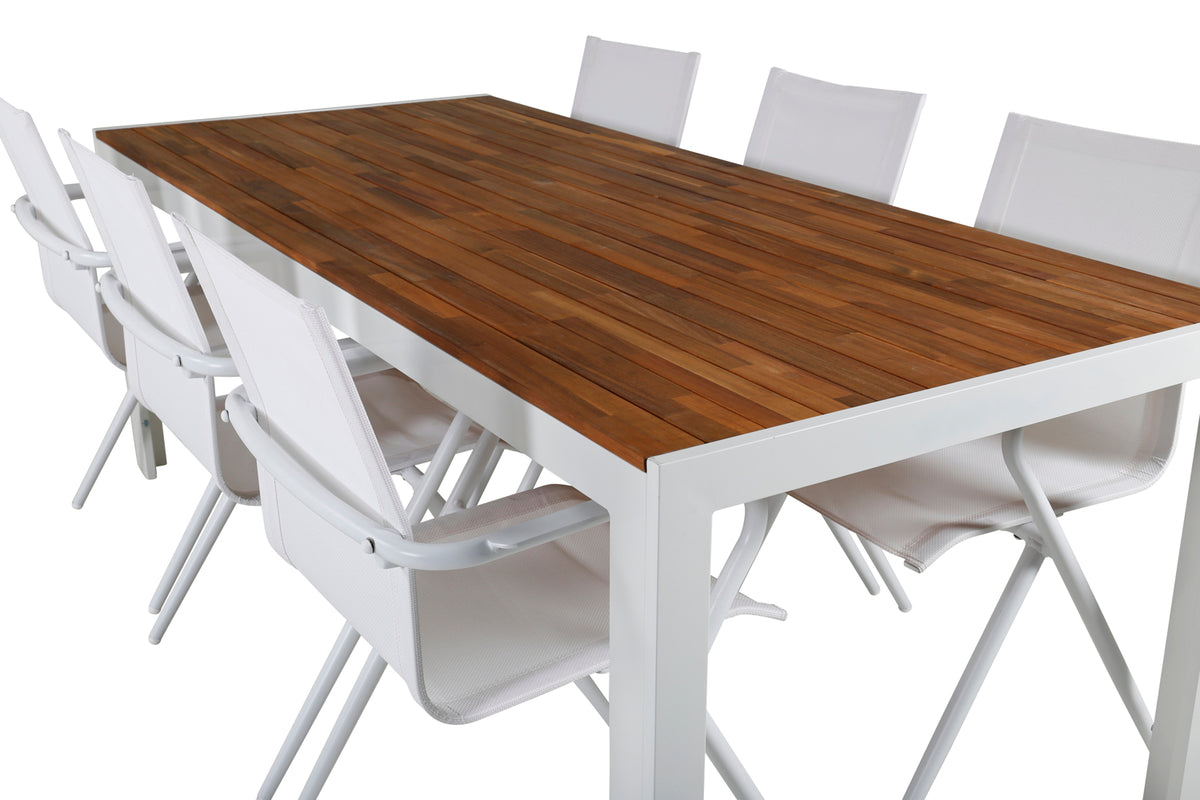 Spisebordsstol 6-pak Hvid + Rektangulært spisebord 200 x 100 Natur