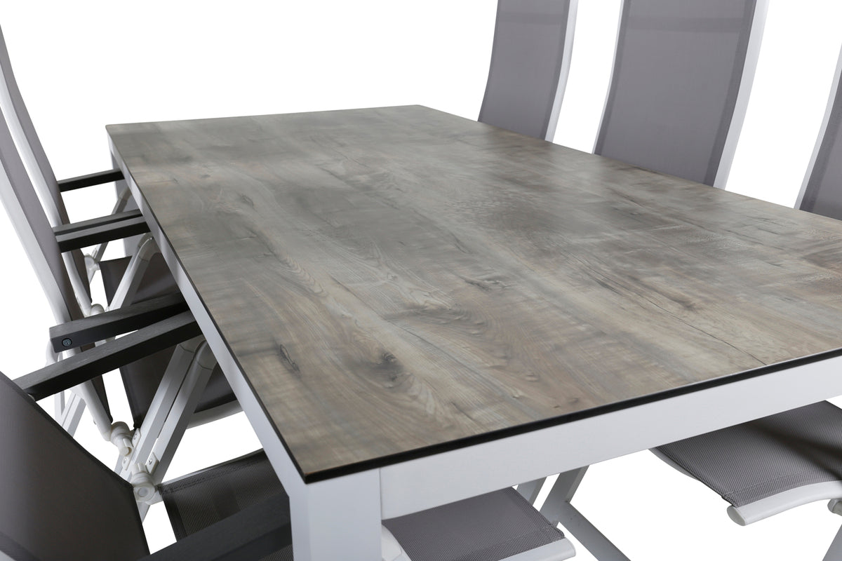 Albany & Llama Positionsstole 2-pak Grå + Rektangulært Spisebord 75 x 205 x 100 Grå