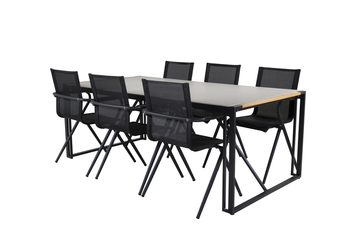 Alina & Texas Spisebordsstole Sort + Spisebord 200x100