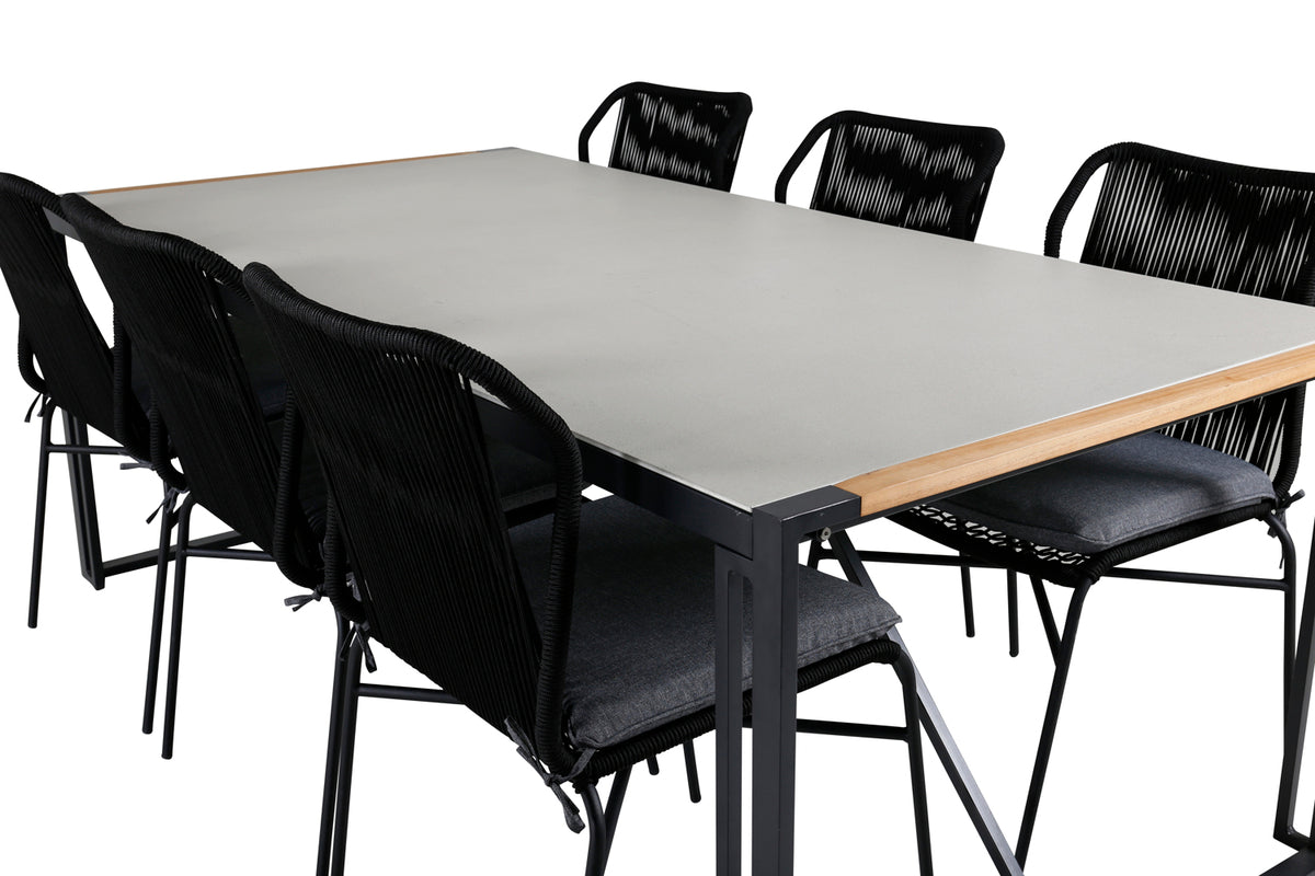 Julian & Texas Spisebordsstole Sort + Spisebord 200x100